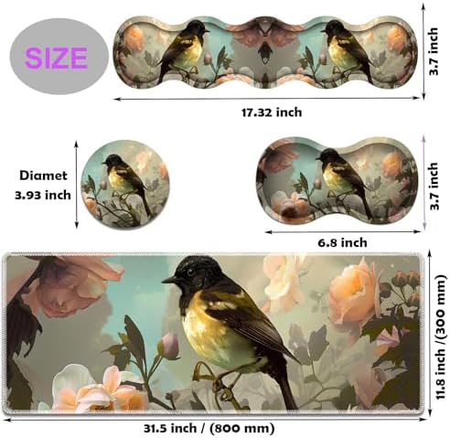 Large Gaming Mouse Pad, Keyboard Wrist Rest Pad + Mouse Wrist Pad + Coaster 4 in 1 Set, Extended Waterproof Non-Slip Desk Mat, Suitable for Office Home Learning Games, Cute Bird - Image 6