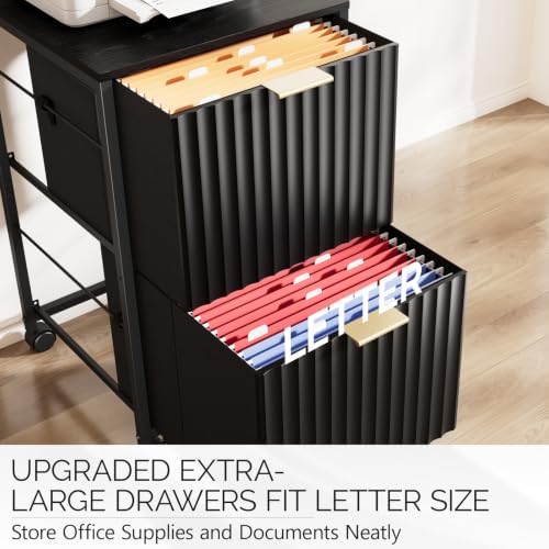 VINGLI 2 Drawer Mobile File Cabinet, Rolling Fluted Filing Cabinet Under Desk File Cabinet with Wheels, Fabric Drawers Printer Stand for Home Office, Fits Letter Size, Black - Image 4