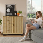 Bestier Office Storage Cabinet with 5 Drawer Adjustable Shelf, Oak - Image 6
