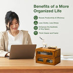 2-pc Stackable Storage Drawers - See-Through Wooden Storage Cabinets - 2-Level Desktop Organizing Cabinet with 3 Drawers - Solid Wood Storage Box with Display & Metal Handles… - Image 6
