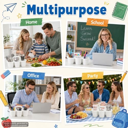 6 Pack Classroom Caddy With Handle for School Supplies, white - Image 7