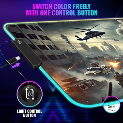 RGB Gaming Mouse Pad Large Extended Desk Mat 35.4x15.7in XXL XXXL Mousepad LED Light Up Keyboard Mat PC Gamer Desk Pad Gaming Accessories Extra Big Mouse Mats Full Desk - Urban Warfare - Image 5