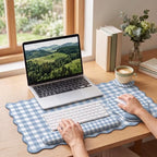 Blue Gingham Scalloped Desk Mat Set,Mouse Pad with Gel Wrist Rest,Ergonomic Keyboard Wrist Support for Women Non-Slip Desk Pad Home Office Decor - Image 2