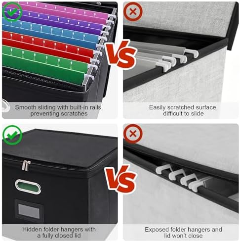4 Pack File Organizer Boxes with Lids, Collapsible Document Storage Bin with Mesh Pockets & Zipper, Fits Letter/Legal Size Folders for Home Office Classroom Organization (Black, No Folders) - Image 4