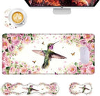 Mouse Pad,Large Desk Mat Set, 4in1 XL Mousepad + Keyboard Wrist Rest+Mouse Wrist Rest+Coaster with Ergonomic Desk Pad for Home Office Table Computer Cover -Flower Hummingbird by Unknown