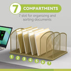 Desk File Organizer Vertical 7 Sections Mesh File Sorter Paper Storage Organizer for Desk, Office Organization File Holder Rack, Gold - Image 4