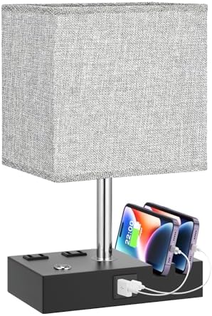 Touch Bedside Table Lamp for Bedroom, 3-Way Dimmable, USB C+A, 2 AC Outlets by KakanuoLightings