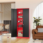 Fesbos Metal Storage Cabinet-71” Tall Steel File Cabinets with Lockable Doors and Adjustable Shelves-Black&Red Steel Storage Cabinet for Home, School, Office, Garage - Image 4