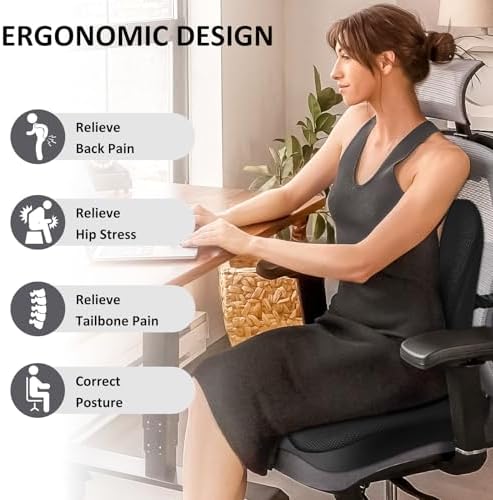 Seat Cushion,Lumbar Support Pillow for Office Chair, Cooling Mesh Office Chair Cushions for Sciatica,Tailbone &Back Pain Relief,Ergonomic Memory Foam Back Support Pillow for Desk,Gaming Car Chair - Image 2