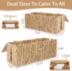 Cable Management Box with Lids-Handwoven Rattan Cord Organizer with Open Slots,Desk Organizer Box to Hide Power Strips&Cords,Office Desk Accessories Storage Basket,2 Pack - Image 3
