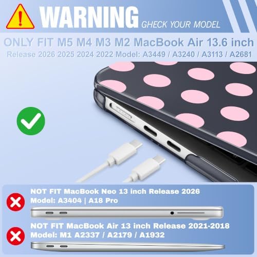 May Chen for M5 MacBook Air 13.6 Inch Case 2026 2025 2024-2022 Release M5 A3449 M4 A3240 M3 A3113 M2 A2681, Plastic Hard Shell Case for MacBook Air 13.6" with Retina Display, Black Dots - Image 2