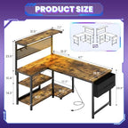47in L Shaped Gaming Desk with Pegboard & Shelf & Storage Bag, Rustic Brown - Image 3