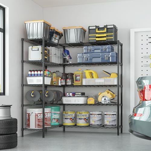 5 Tier Storage Racks Shelving, Heavy Steel Pantry Shelves, Adjustable Wire Shelving Rack, Suitable for Garage, Kitchens, Offices, 69.7" W x 16" D x 71" H, Black - Image 5