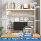 Desk Shelf Bookcase 2-Tier Metal Desktop Bookshelf Hutch with Grid Panel and DIY design possible Multipurpose Storage Organizer Display Rack for Dorm Office Home Computer Desk(White 37.4"×7.9"×38.6") - Image 3