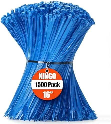 XINGO 16 Inch Blue Zip Ties 1500 PCS, 85 LBS Tensile Strength, UV Resistant Cable Ties, Premium Self-locking Plastic Ties for Indoor and Outdoor Use by XINGO