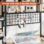 GIANTEX Desktop Bookshelf, 37" Desk Shelf for Up to 32" Computer Monitors, 4 Tier Desktop Display Shelves with Grid Panel, 6 Movable Hooks, Anti-tip Device, Desk Hutch for Home Office Dorm (Black) - Image 5