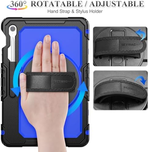 SEYMAC stock Case for Samsung Galaxy Tab S10 FE+ Plus 5G Tablet Case 13.1'' Protective with Screen Protector, Pen Holder, 360 Rotate Stand, Hand Strap, Shoulder Strap, Blue1 - Image 4
