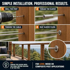 HYPERGIANT 60 Pack Cable Rail Protective Sleeves for 5/32 or 3/16 Inch Wire Rope, T316 Stainless Steel Wood/Composite Post Hole Sleeves, Deck Railing Hardware with 1 Drill Bit, Silver - Image 3
