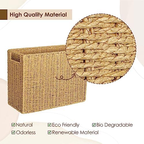 AELS Woven Natural Fibre Magazine Holder, Magazine Rack Floor, Hand-woven Magazine Organizer, Natural Paper Rope Magazine Basket with Handles, Boho Modern Farmhouse Book Basket, Newspaper Holder - Image 4