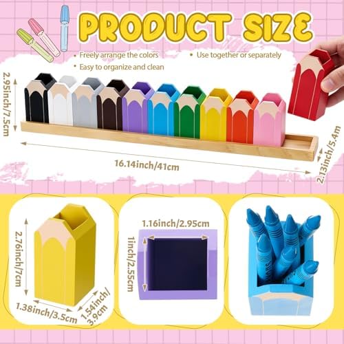 11 Pcs Pencil Shaped Crayon Organizer with Stand,Standard - Image 2