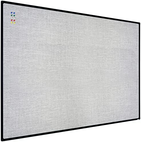 JILoffice Cork Linen Bulletin Board 48 X 36 Inch (Grey), Black Aluminum Frame Wall Mounted Board Memo Pin Board for Office Home and School by JILoffice