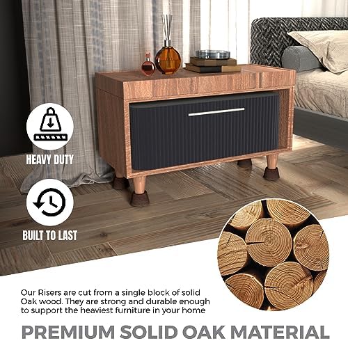 Bed Risers (Set of 4) Furniture Risers Lifts Height 2", Oak Solid Wooden Risers for Bed, Furniture Risers with Non-Slip Recessed Hole (Monolithic Wood, 4pcs-2" Hight-Walnut Color) - Image 4