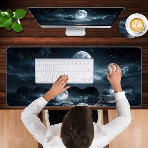 Keyboard Wrist Rest and Mouse Pad with Wrist Support Set Ergonomic Coaster,Memory Foam,Easy Typing Pain Relief,Large XL Desk Mat 31.5"x 11.8",Moon Ocean - Image 4