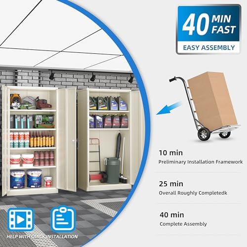 Superday 72" Lockable Steel Storage Cabinet, Locking Metal Storage Cabinets, Tall Putty Cabinet with 2 Doors and 4 Adjustable Shelves for Garage, Home Office, Classroom, Pantry, File, Easy Assemble - Image 6