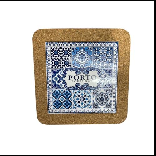 Portugal Azulejo Tiles, Ethnic Portugese Ceramic Tiles - Cork Trivets - Home & Wall Decorations (7.8 Inch - 20cm) (Porto Portugal in 6 Tiles) by GOLDTON