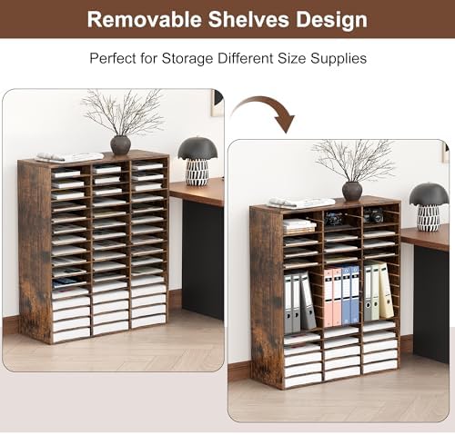 EasyPAG Wooden Literature Organizer with Adjustable Shelves, 48 Compartments Office Paper Organizer Storage 24000 Sheets Letter Size Paper, Student Mailbox for Classroom, Archaize - Image 3