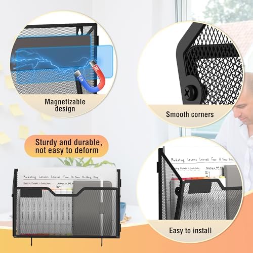 Docnest 6 Pack Dual-Mount Magnetic Mesh File Holders, Wall Organizer - Image 3