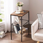 VECELO 31" H Tall Side End Table,2-Tier Shelf Storage Organizer with Versatile Metal Basket for Entryway/Living Room/Kitchen/Laundry/Bathroom,Industrial Metal Frame, Brown - Image 3