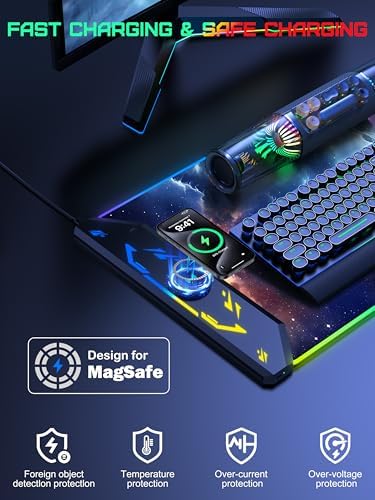 5-in-1 RGB Mouse Pad with Wireless Charging, Gaming Desk Mat, Blue Nebula - Image 2