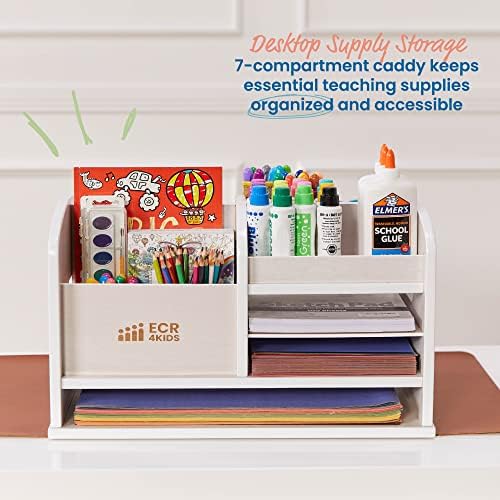 ECR4Kids Tabletop Supplies Storage Center Caddy, Classroom Essentials, White Wash - Image 3