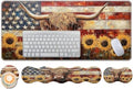 Keyboard Wrist Rest and Mouse Pad Set,31.5x11.8 Inches Desk Mat,Waterproof Non-Slip Ergonomic Wrist Support for Pain Relief,Extended Desk Protector for Office Home,Sunflower Highland Cow by Unknown