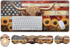 Keyboard Wrist Rest and Mouse Pad Set,31.5x11.8 Inches Desk Mat,Waterproof Non-Slip Ergonomic Wrist Support for Pain Relief,Extended Desk Protector for Office Home,Sunflower Highland Cow by Unknown
