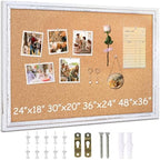 DOLLAR BOSS White Cork Board, 30" X 20" Rustic Framed Bulletin Board by DOLLARBOSS
