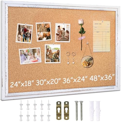 DOLLAR BOSS White Cork Board, 30" X 20" Rustic Framed Bulletin Board by DOLLARBOSS