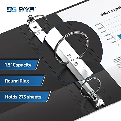 Premium Economy 3-Ring Binder, Spine Label, 1.5" Round Rings, Black, 6 Pack - Image 2