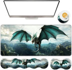 TGFEWYTJYJ Extended Gaming Mouse Pad,Memory Foam Ergonomic Keyboard Mouse Wrist Rest Support Set,Large Desk Mat with Stitched Edges,Non-Slip Base Mousepad Home Office,Dragon in Flight by GFEWYTJYJ