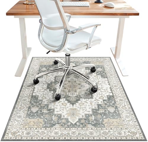48"x60" Office Chair Mat for Hardwood Floor, Non-Slip Washable Grey by BESBLEE
