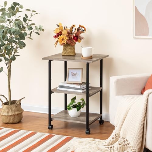 HOOBRO Printer Stand, 3-Tier Industrial Under Desk Printer Cart with Shelf, Mobile Heavy Duty Storage Rack on Wheels for Home, Office, Grey and Black BG03PS01G1 - Image 3
