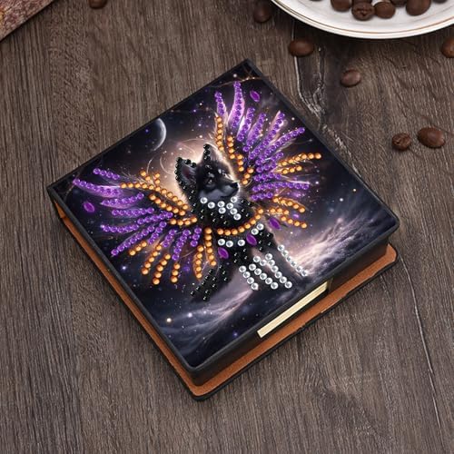 Diamond Art Painting Note Box, 4pcs Wolf and Owl PU Gem Art Storage Container with 640 Sheets, Relaxing DIY Craft Kit for Home Office Organization Birthday Anniversary - Image 4