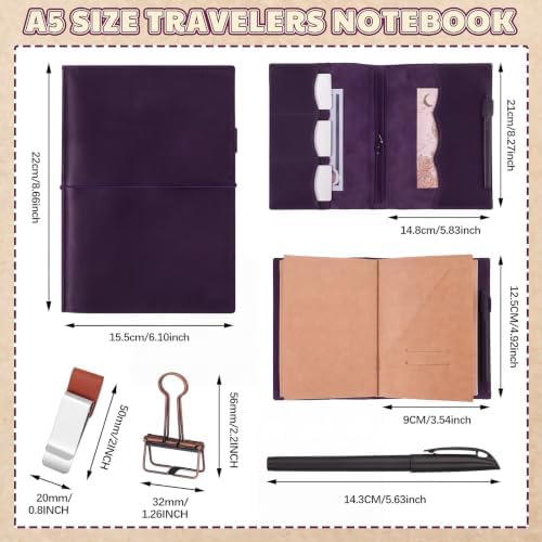 Eaasty Leather A5 Travelers Journal Notebook Cover, Dark Purple - Image 2