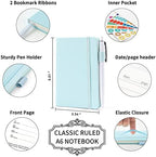 feela 15 Pack Pocket Small Notebooks Bulk, Mini Cute Memo Notepads Hardcover College Ruled Lined Journals with Pen Holder for Women Girls Office School, with 15 Black Pens, 3.5”x 5.5”, A6, Sky Blue - Image 2