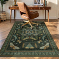 Dark Green Vintage Insect Office Chair Mat 4'x5', Decorative Desk Rug for Hardwood Floors, Washable Non Slip Low Pile Computer Chair Rug, 48"x60" Floor Protector for Home Office by JTJ
