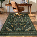 Dark Green Vintage Insect Office Chair Mat 4'x5', Decorative Desk Rug for Hardwood Floors, Washable Non Slip Low Pile Computer Chair Rug, 48"x60" Floor Protector for Home Office by JTJ