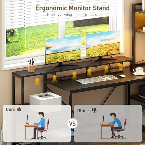 RALGEND L Shaped Gaming Desk with Storage Drawers & Shelves, Power Outlets - Image 5