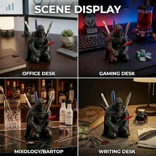 Warrior Pen Holder for Desk, Fallen Hero Pencil Holder, Black Resin - Image 6
