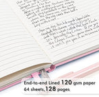 feela 5 Pack Notebooks Journals Bulk, Hardcover Notebook Classic Ruled Lined Journals with Pen Holder for Women Girls School Business Supplies, with 5 Black Pens, 120 GSM, 5.1”x8.3”, A5, Rose Pink - Image 3